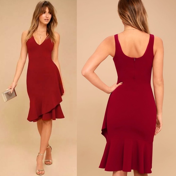 wine red midi dress